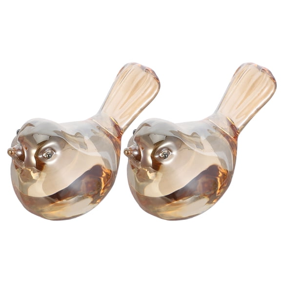 OFFIGAM 2Pcs Light Brown Glass Bird Statues Crystal Figurines Home Decor for Coffee Table and Bookshelf Display