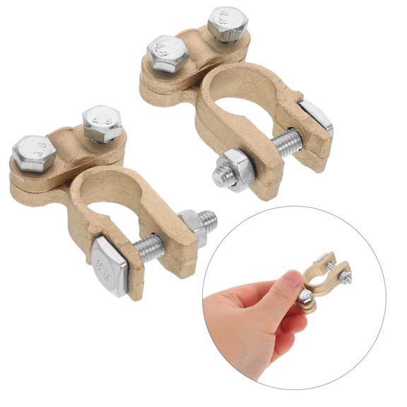 OFFIGAM 2Pcs Golden Brass Car Battery Terminal Clamp Kit with Easy Installation for Vehicles