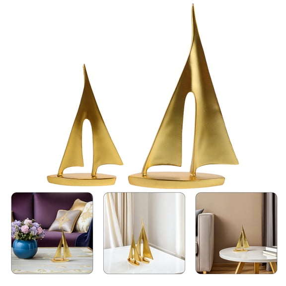 OFFIGAM 2Pcs Golden Modern Sailboat Resin Decor Nautical Figurines for Tabletop Accents