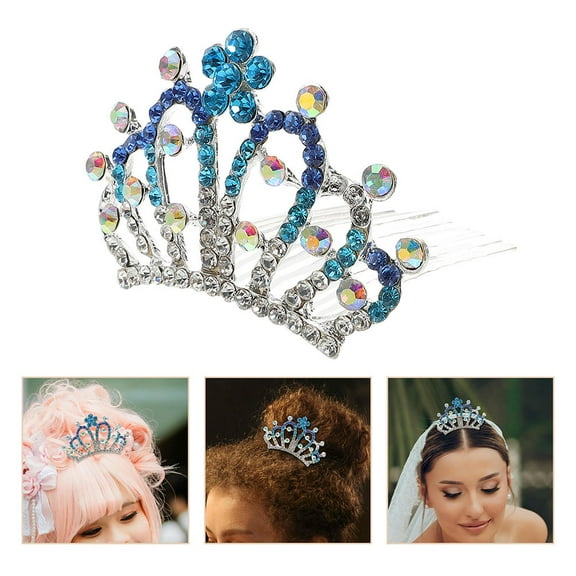 OFFIGAM 2Pcs Gradient Color Rhinestone Tiara Comb Crown Hair Ornament for Stylish Hair Looks