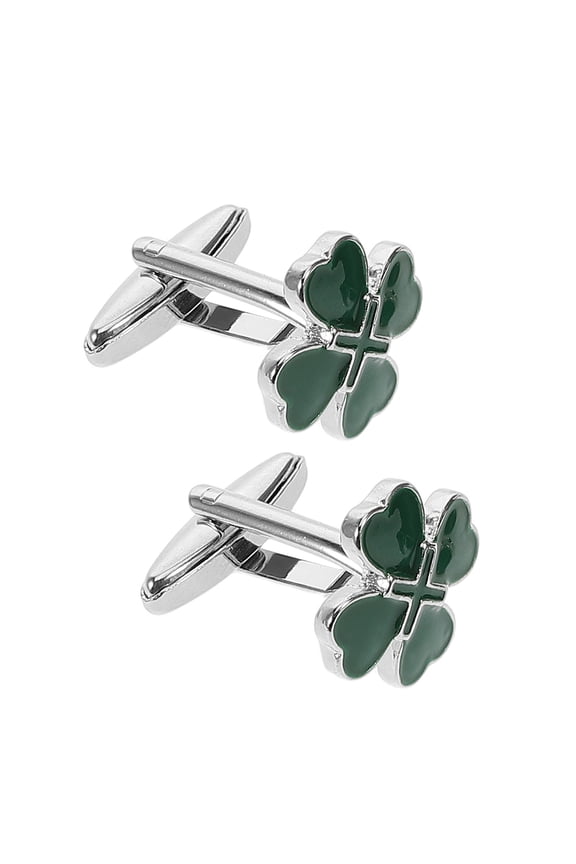 2Pcs Green Enamel Alloy Cufflinks Mens Irish Clover Style Shirt Fasteners