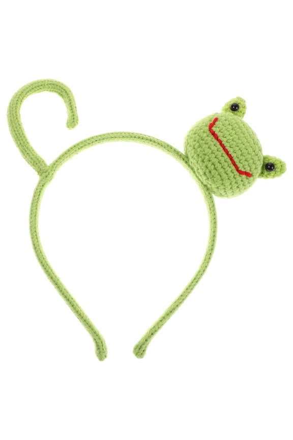 2Pcs Handmade Green Frog Headband Knitted Big Eye Animal Hair Accessory for Makeup Spa and Parties
