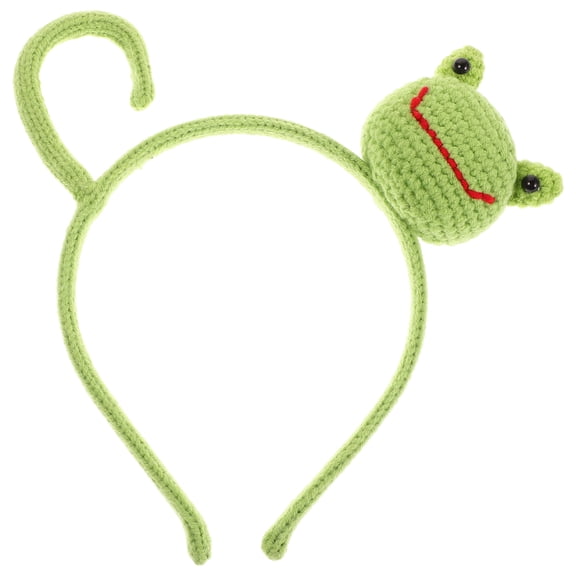 OFFIGAM 2Pcs Handmade Green Frog Headband Knitted Big Eye Animal Hair Accessory for Makeup Spa and Parties