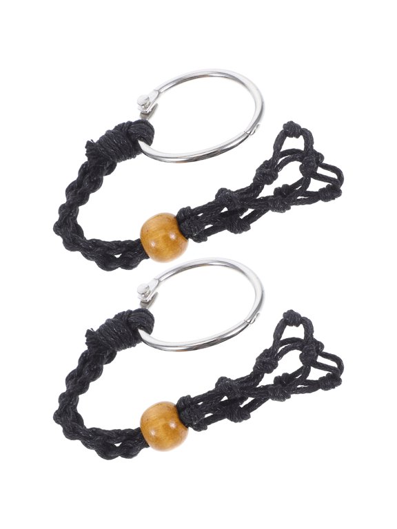 Black Adjustable Net Pouch Keychain, Handcrafted Wax Rope Design, Versatile Accessory for Decor