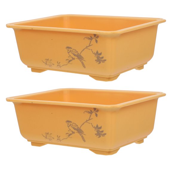 OFFIGAM 2Pcs Khaki Plastic Flower Planter Boxes with Root Control for Patio Windowsill Planting