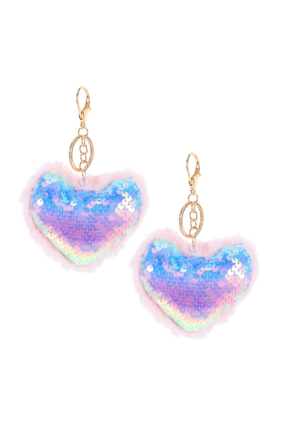 2Pcs Lightweight Pink Sequin Heart Keychains Plush Heart Bag Charm for Party Favors