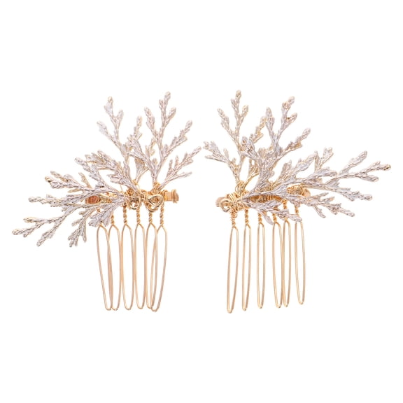OFFIGAM 2-Pack Golden Alloy Metal Hair Combs Vintage Bridal Hair Accessories for Wedding and Special Occasions