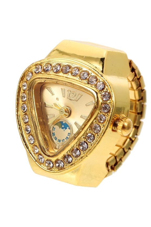 2Pcs Mini Finger Watch Ring Watch Golden Glass Alloy Time Telling Decoration for Students Daily Use