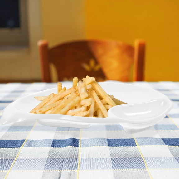 OFFIGAM Set of 2 White French Fries Dipping Plates, Reusable and Safe Material for Snacks and Condiments