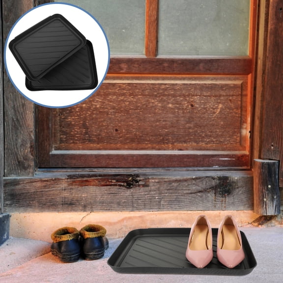 OFFIGAM 2Pcs Multipurpose Plastic Shoes Tray for Entryway Hallway Shoe Storage Black