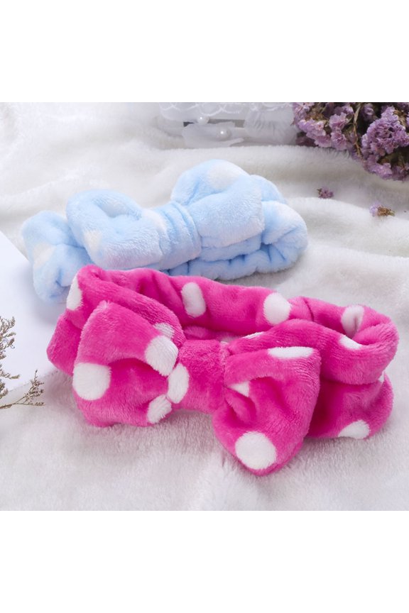 2Pcs Plush Make Up Headbands with Big Bow for Cosmetic Use and Face Washing