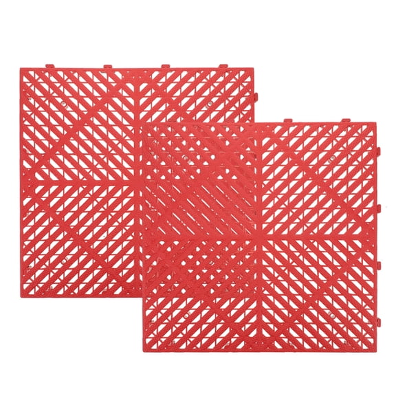 OFFIGAM 2Pcs Red Garage Drain Floor Tiles Heavy Duty Interlocking Plastic Nonslip Grate