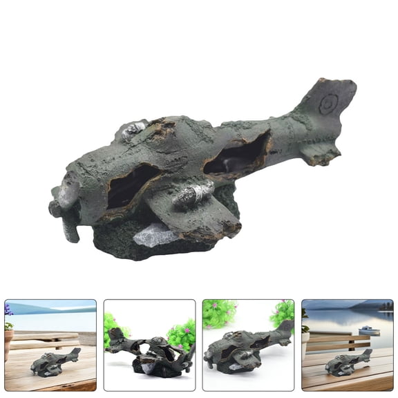 OFFIGAM 2Pcs Resin Airplane Figurine Aquarium Decor with Underwater Damaged Airplane Design Fish Shelter