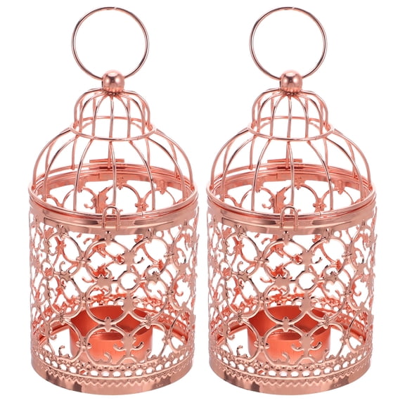 OFFIGAM 2-Pack Rose Metal Tealight Birdcage Lanterns for Indoor Hanging or Table Centerpieces Decorative Lighting