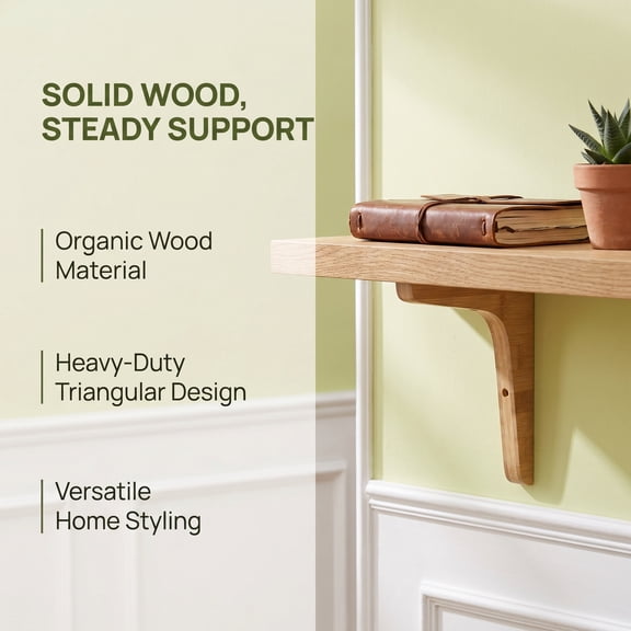 OFFIGAM 2 Pcs Wood Triangle Shelf Brackets, Heavy Duty Wall Mounted Floating Shelf Supports Holders Display