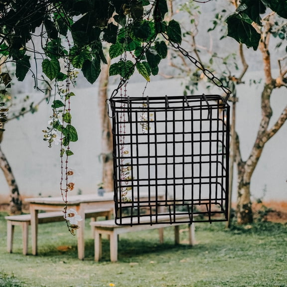 OFFIGAM Outdoor Hanging Suet Feeder Black Metal Wire for Birds Use 2Pcs