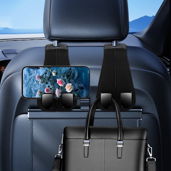 OFFIGAM 2Pcs Universal Black Headrest Hooks for Car Secure Hold Purse and Bag Hangers