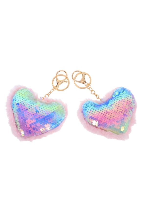 2-Pack Womens Sequin Heart Keychains, Portable Keychain Charms for Parties, , and Everyday Use