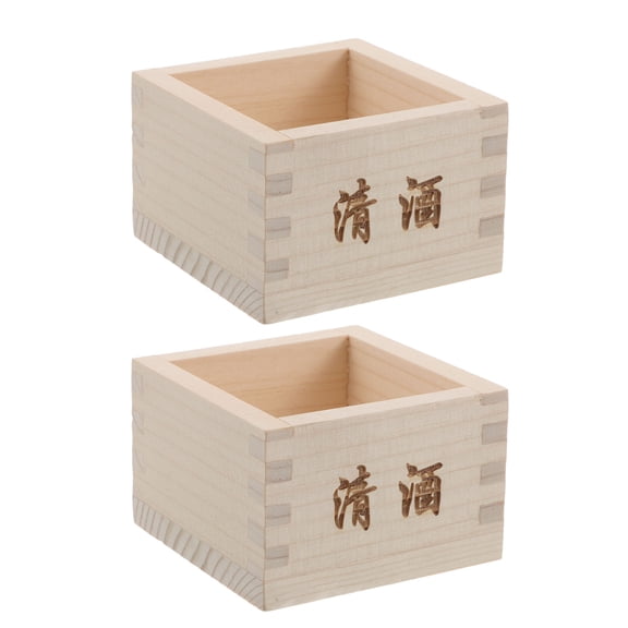OFFIGAM 2Pcs Wooden Sake Masu Boxes Light Brown Square Traditional Japanese Style for Kitchen and Sushi