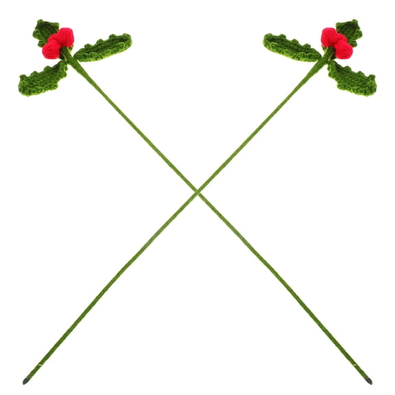 OFFIGAM Set of 2 Crochet Flower Bouquets with Faux Berry Stems, Green - Decorative Floral Arrangements for Home Decor and Special Events