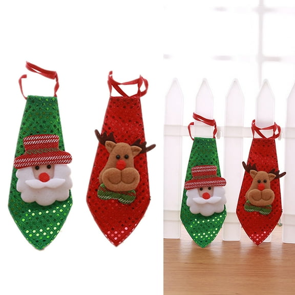 OFFIGAM 2-Pack Holiday Ties Christmas Tree Decorations with Elk Pattern and Sequins for Adults and Parties