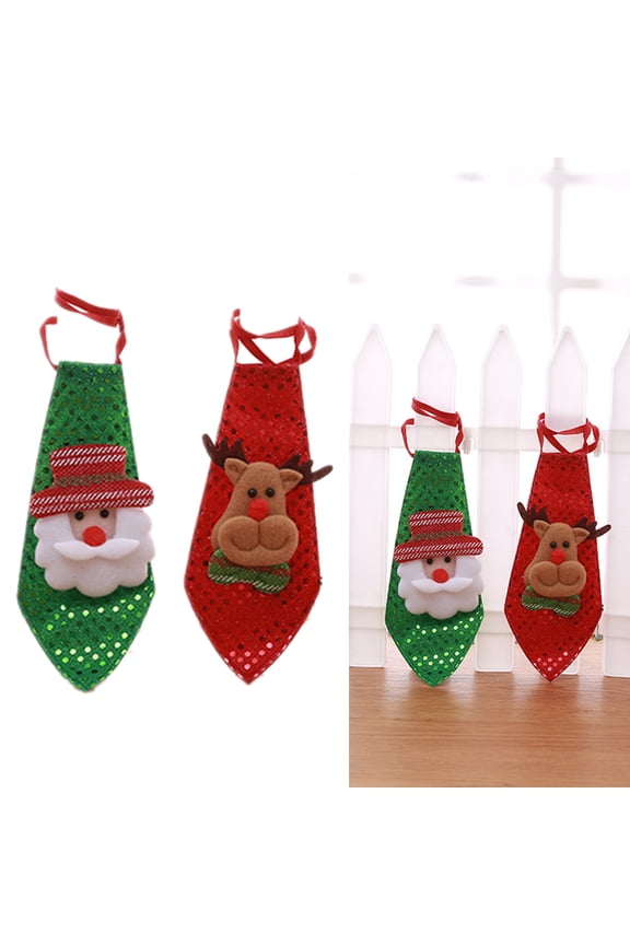 2-Pack Holiday Ties Christmas Tree Decorations with Elk Pattern and Sequins for Adults and Parties