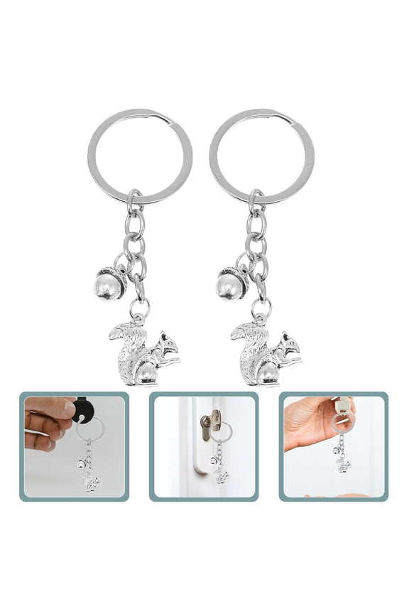 2pcs Animal Key Chain Pine Cone Key Charms Christmas Car Keychain Purse Bag Hanging Charm Squirrel Metal Ornament 8.5x3cm