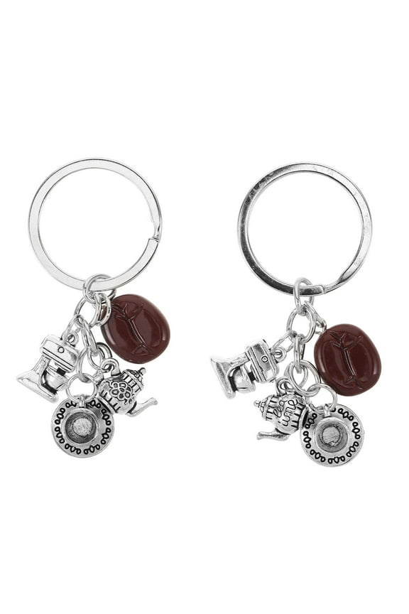 2pcs Coffee Theme Keychain Coffee Bean Pendant Keyring Silver Handbag Charm for Everyday Use