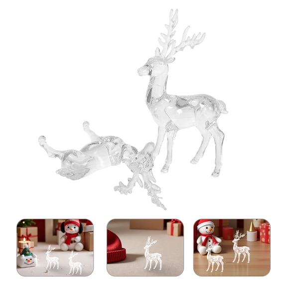 OFFIGAM 2-Pack Clear Acrylic Christmas Reindeer Figurines Holiday Deer Ornaments for Tabletop Decoration and Festive Home Decor