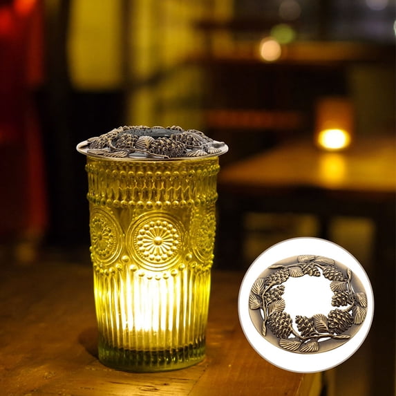 OFFIGAM 2pcs Hollow Candle Toppers Metal for Jar Candles Golden Zinc Alloy Extend Gift Giving