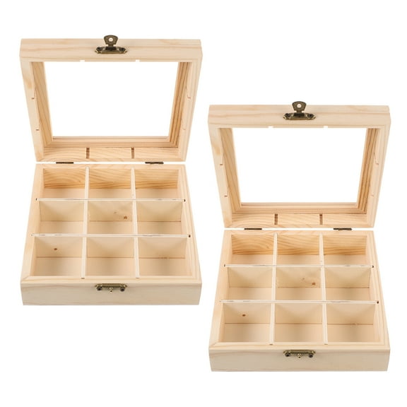 OFFIGAM 2-Pack Tea Bag Organizer Box with Clear Glass Window, Khaki Kitchen Storage Container for Tea Packets and Small Accessories