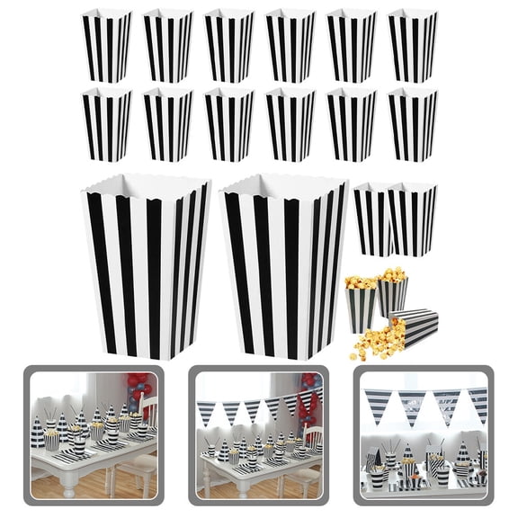 OFFIGAM 36Pcs Popcorn Containers Black and White Striped Paper Packaging for Friends Celebrations