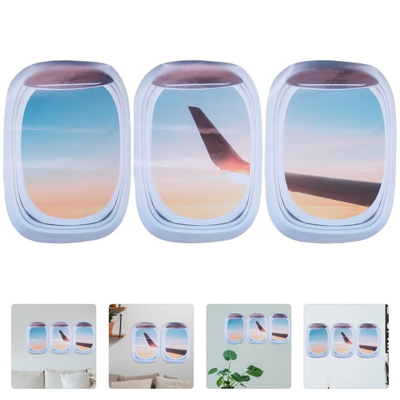 OFFIGAM 3Pcs Airplane Window Wall Decal with Realistic Sky Landscape for Home and Office Decor Assorted Color