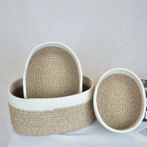 OFFIGAM 3-Pack Beige Woven Cotton Rope Storage Baskets, Multipurpose Organizers for Desktop, Home, and Office Use