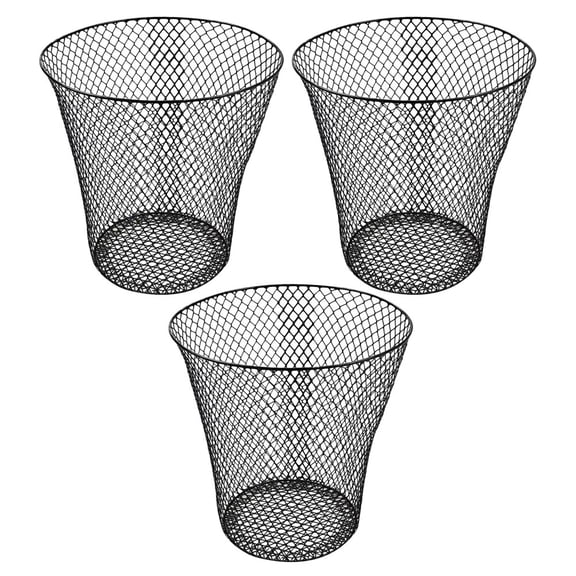 OFFIGAM 3Pcs Black Metal Mesh Trash Can Small Waste Bin for Bedroom with Lightweight Iron Design