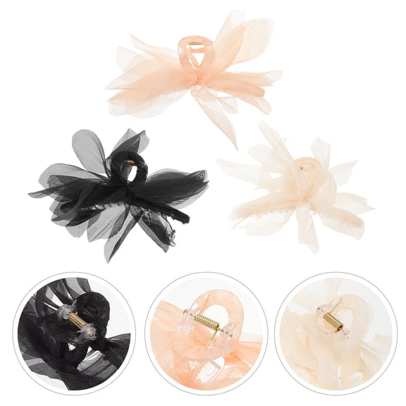 OFFIGAM 3Pcs Bow Claw Clip Assorted Colors Shark Hair Clips Lightweight Breathable Mesh for Everyday Wear