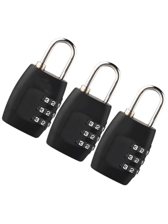 Luggage Padlocks with Codes Black Pc Steel for Suitcases and Gyms 3Pcs