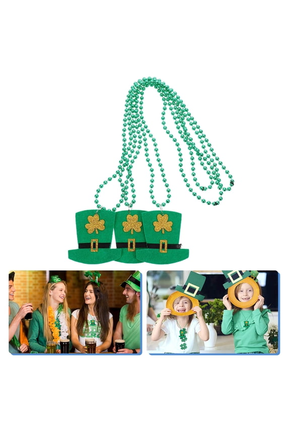 3- Shamrock Necklaces Decorative Neck Chains for St. Patrick's Day Festival and Celebration Accessories