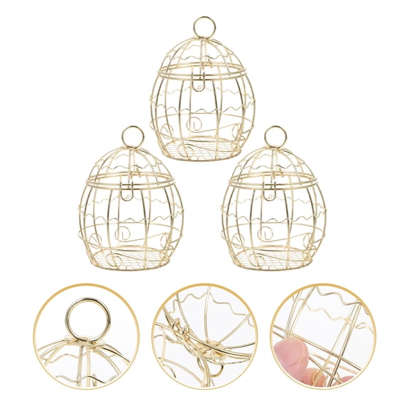 OFFIGAM 3Pcs Hanging Suet Feeder Golden Iron Wire Bird Feeder Outdoor Garden Balcony Durable Decorative