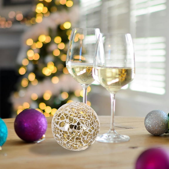 OFFIGAM 3-Piece Mosaic Sphere Set for Home Decoration, Golden Glass Light Refraction, Elegant Decorative Accents