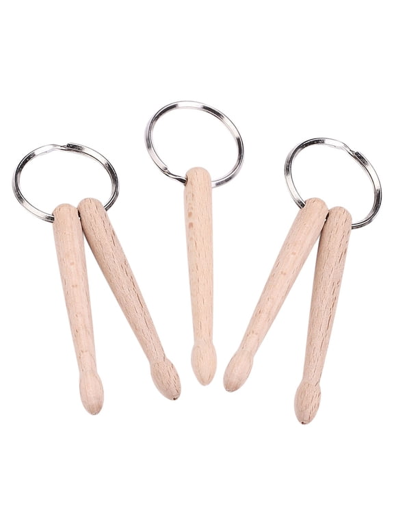 3Pcs Natural Wood Drumstick Key Chain Pendant with Delicate Design for Bag Decor