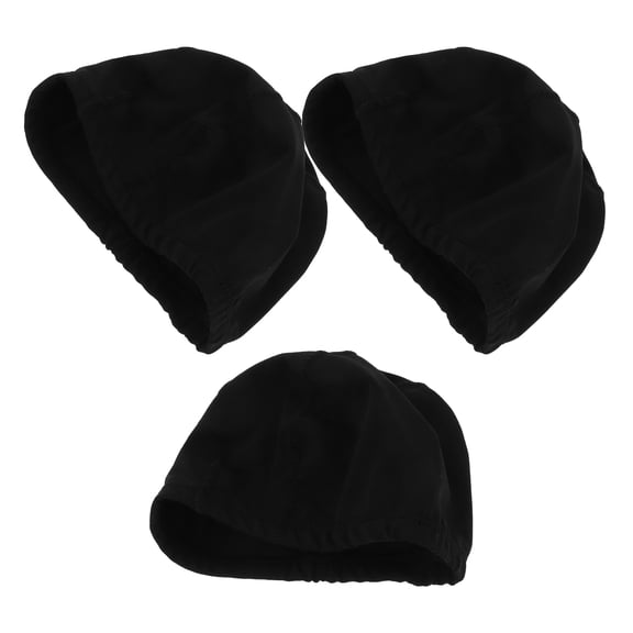 OFFIGAM 3Pcs Quick Dry Swim Caps in Black Stretchable Fabric for Long Hair Swimming Use