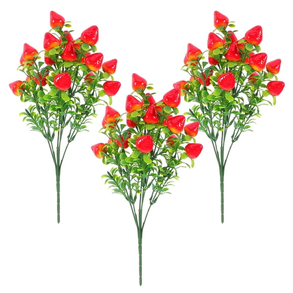 OFFIGAM Set of 3 Red Artificial Strawberry Branches for Floral Arrangements, Home Decoration, and Craft Projects