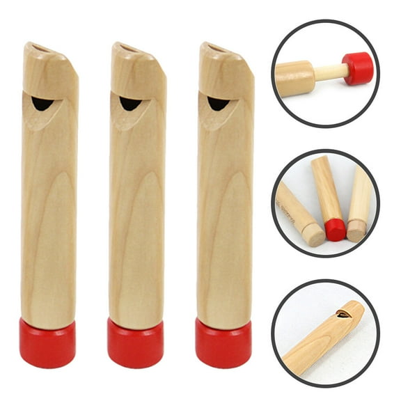 OFFIGAM 3-Pack Round Khaki Wood Whistles for Kids, Fun Toy Whistles for Children and Parent-Child Communication