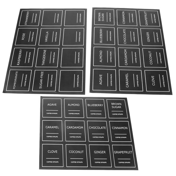 OFFIGAM 3-Pack Minimalist Black Coffee Syrup Labels Stickers for Kitchen Bottles, Jars, and Containers