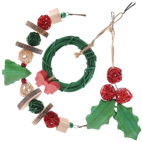 OFFIGAM 3-Pack Christmas Bird Chewing Toys for Parrots and Parakeets, Cage Hanging Swings, Multi-Functional Balance Trainer