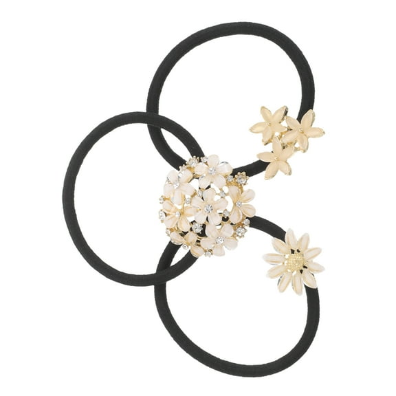 OFFIGAM 3pcs Crystal Rhinestone Flower Hair Ties Elastic Ponytail Holders Hair Jewelry Accessories