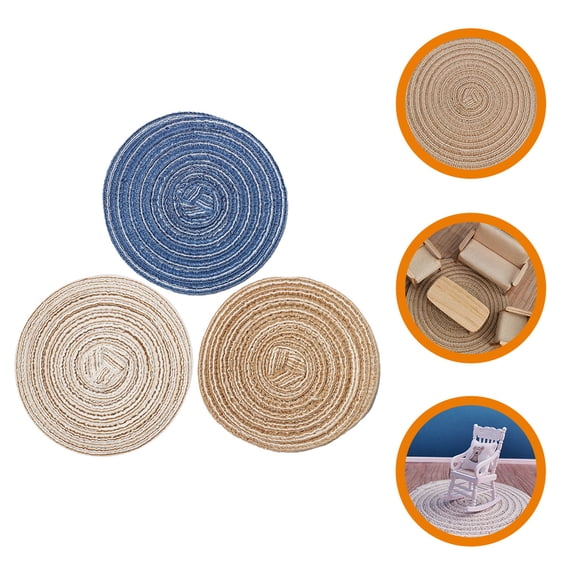 OFFIGAM 3pcs Miniature House Rugs Decorative Furniture Accessories Cotton Rope Set