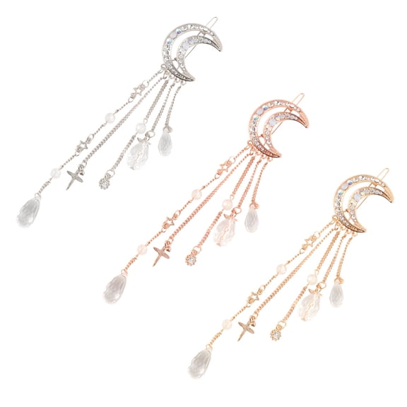 OFFIGAM 3pcs Moon Shape Tassel Hair Pins for Women, Alloy Hair Accessories for Daily Wear and Special Occasions