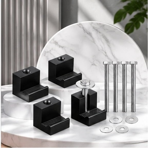 OFFIGAM 4 Pcs Black Aluminum Alloy J Shaped Truck Tool Box Mounting Clamps